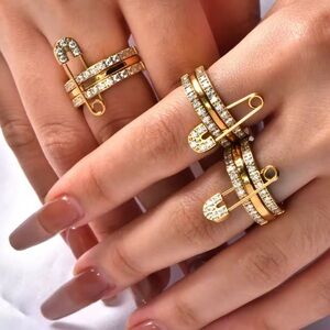 Lumière Pavé Trio Ring in 18K Gold Finish Stainless Steel